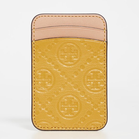 TORY BURCH T Monogram Leather Card Pocket Gold Finch NWT !!! - Picture 2 of 2